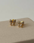 Pave Bow Studs - Gold