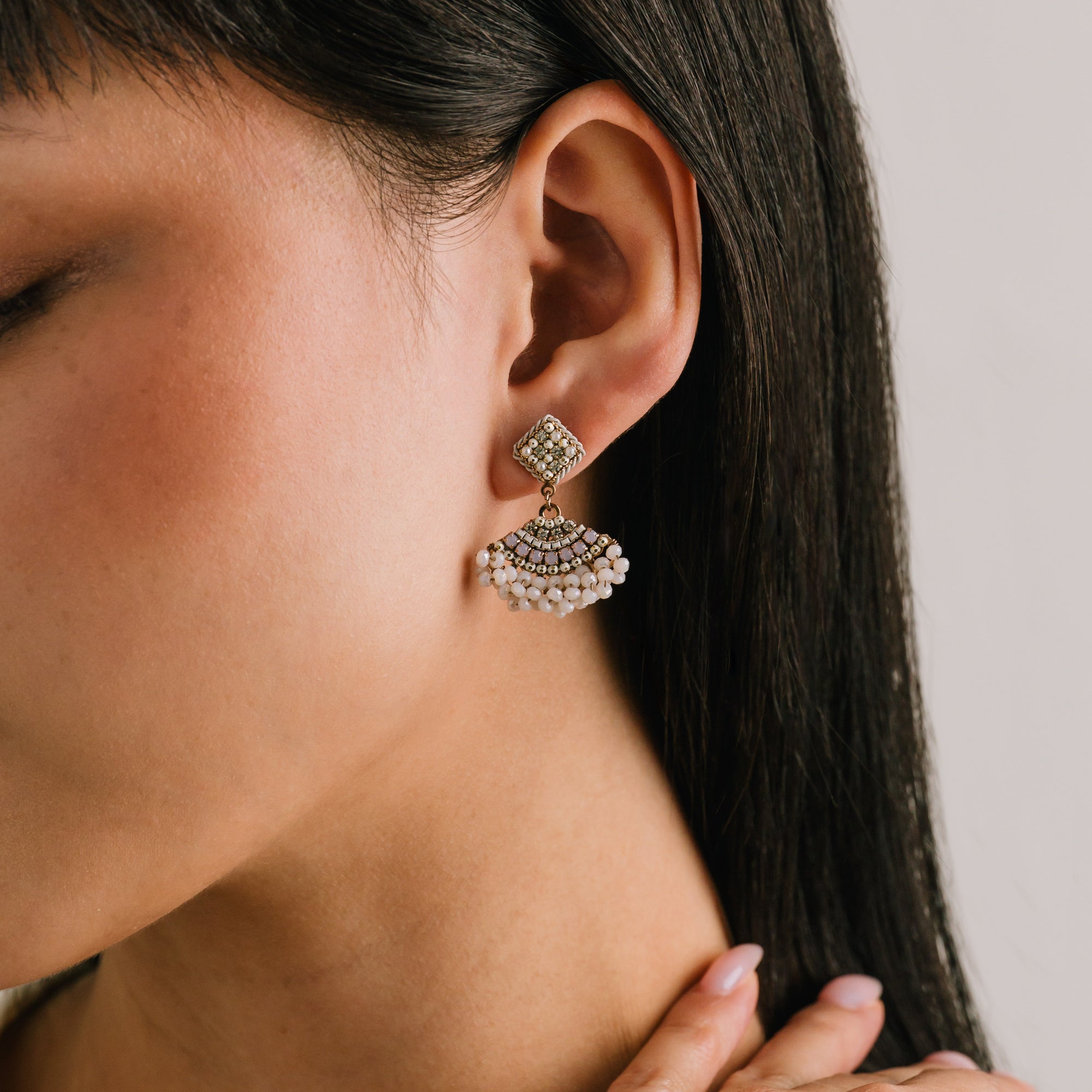 Aravelle Fan Drop Earring | White Opal