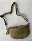 Crossbody Handbag: Green Suede Leather