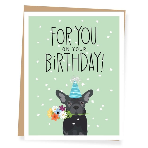 Frenchie With Flowers | Greeting Card