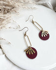 Leather & Brass Sunburst Earrings | Burgundy