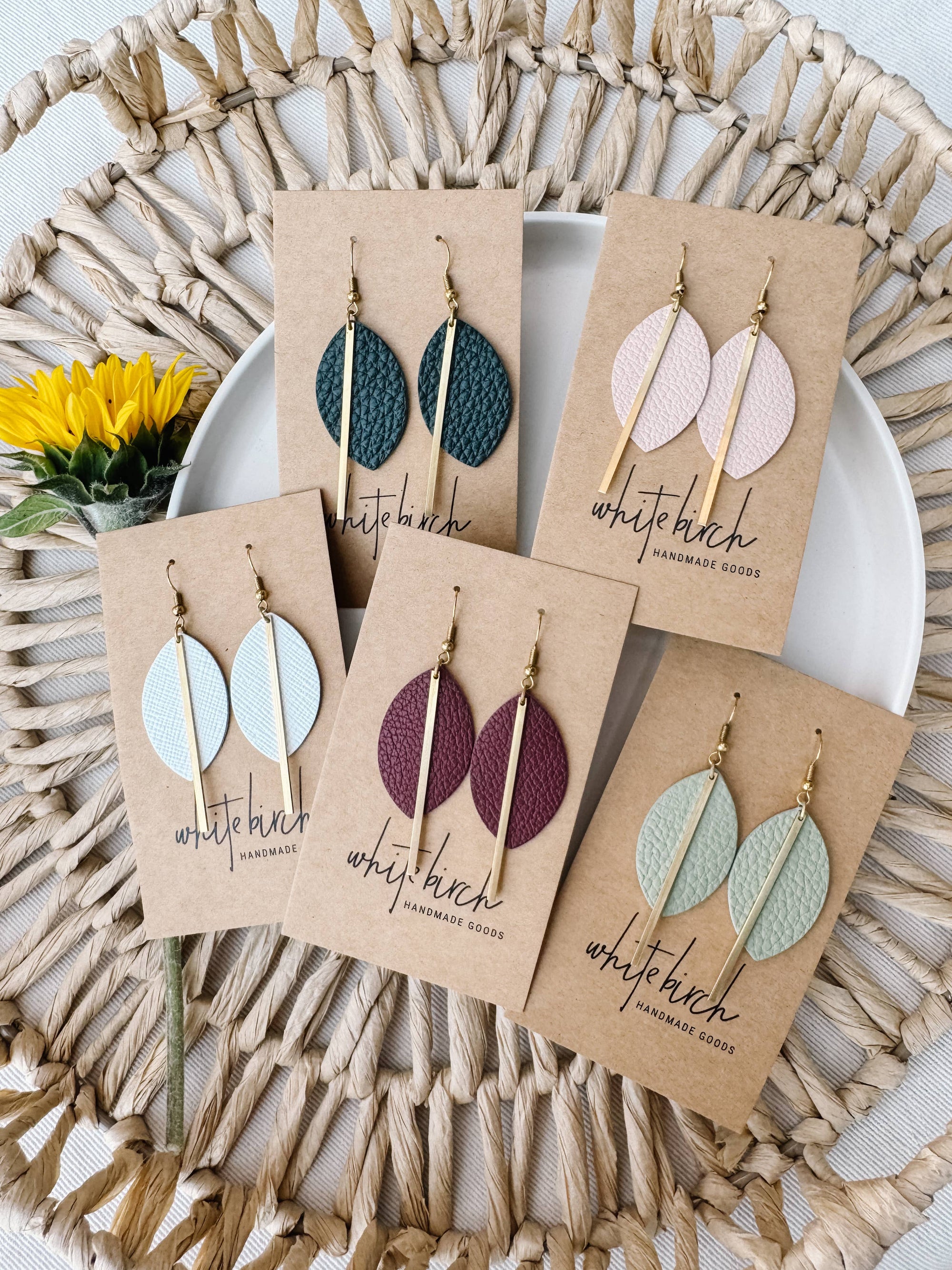 Leather &amp; Brass Petal Bar Earrings | Blush Pink