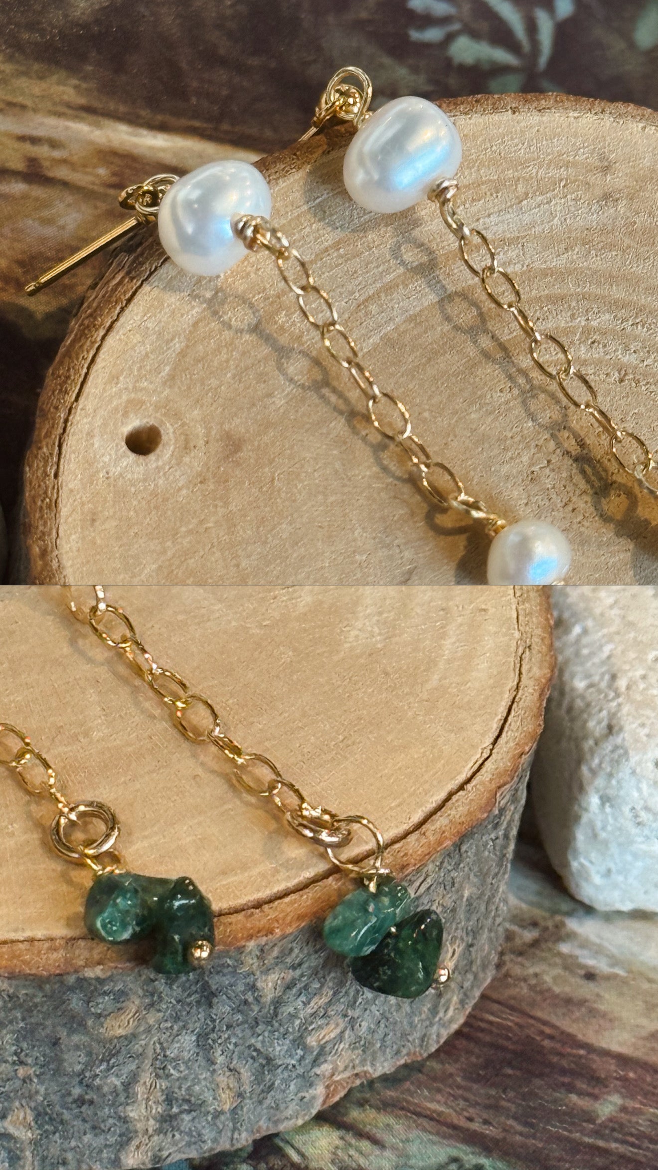Pearl and Emerald Chain Earrings
