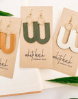 Leather & Brass U Shaped Earrings | Dark Olive