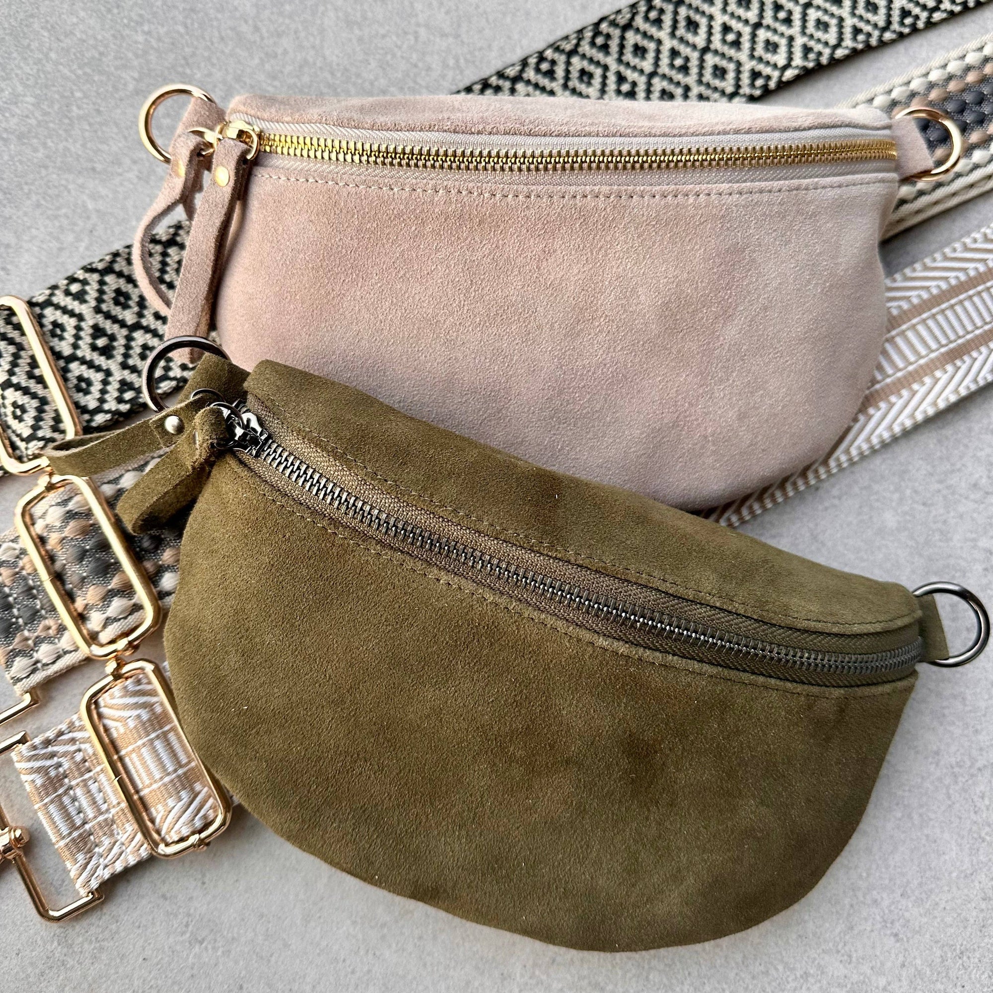 Crossbody Handbag: Green Suede Leather