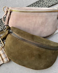 Crossbody Handbag: Green Suede Leather