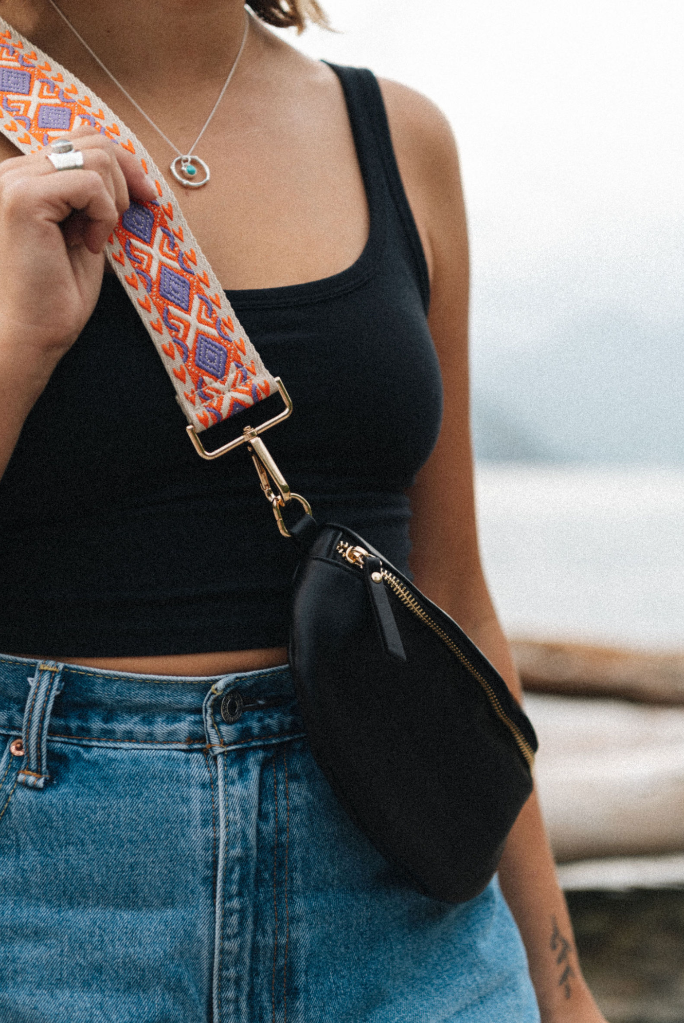 Crossbody Handbag: Black Leather