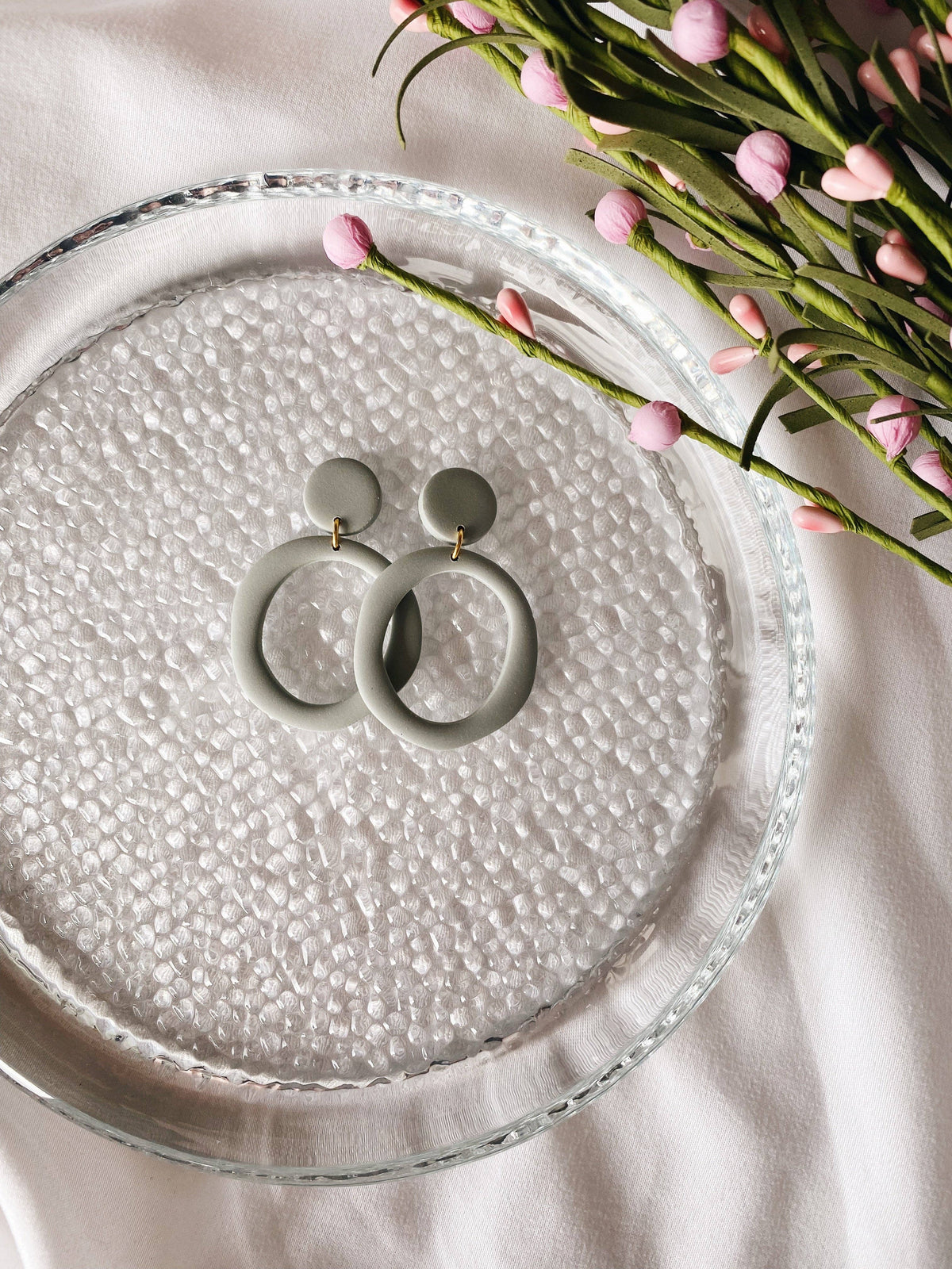 Ivy Hoop Stud Clay Earrings | Coral