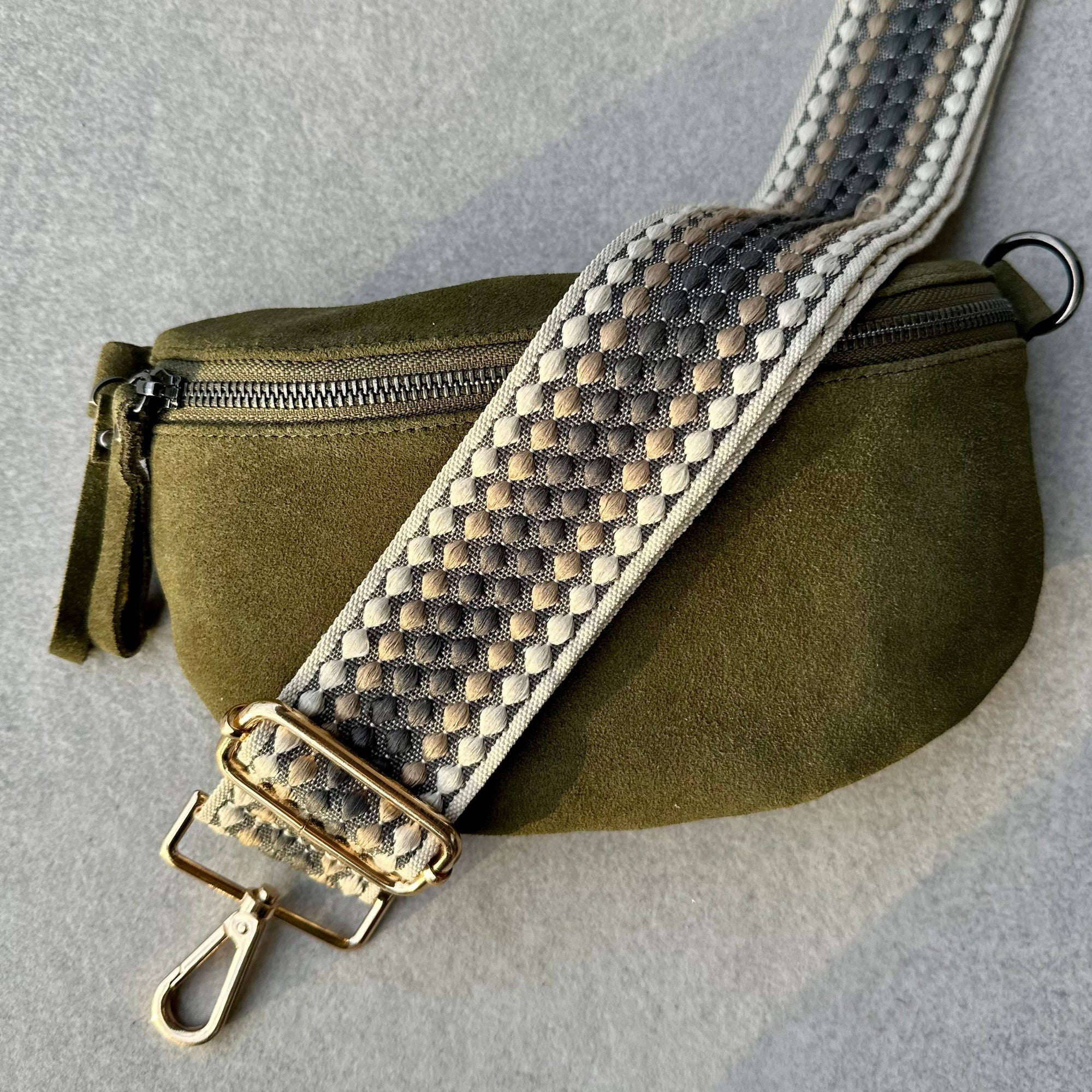 Crossbody Handbag: Green Suede Leather