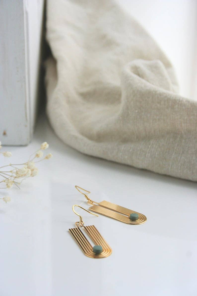 Bohemian Art Deco Earrings: Green