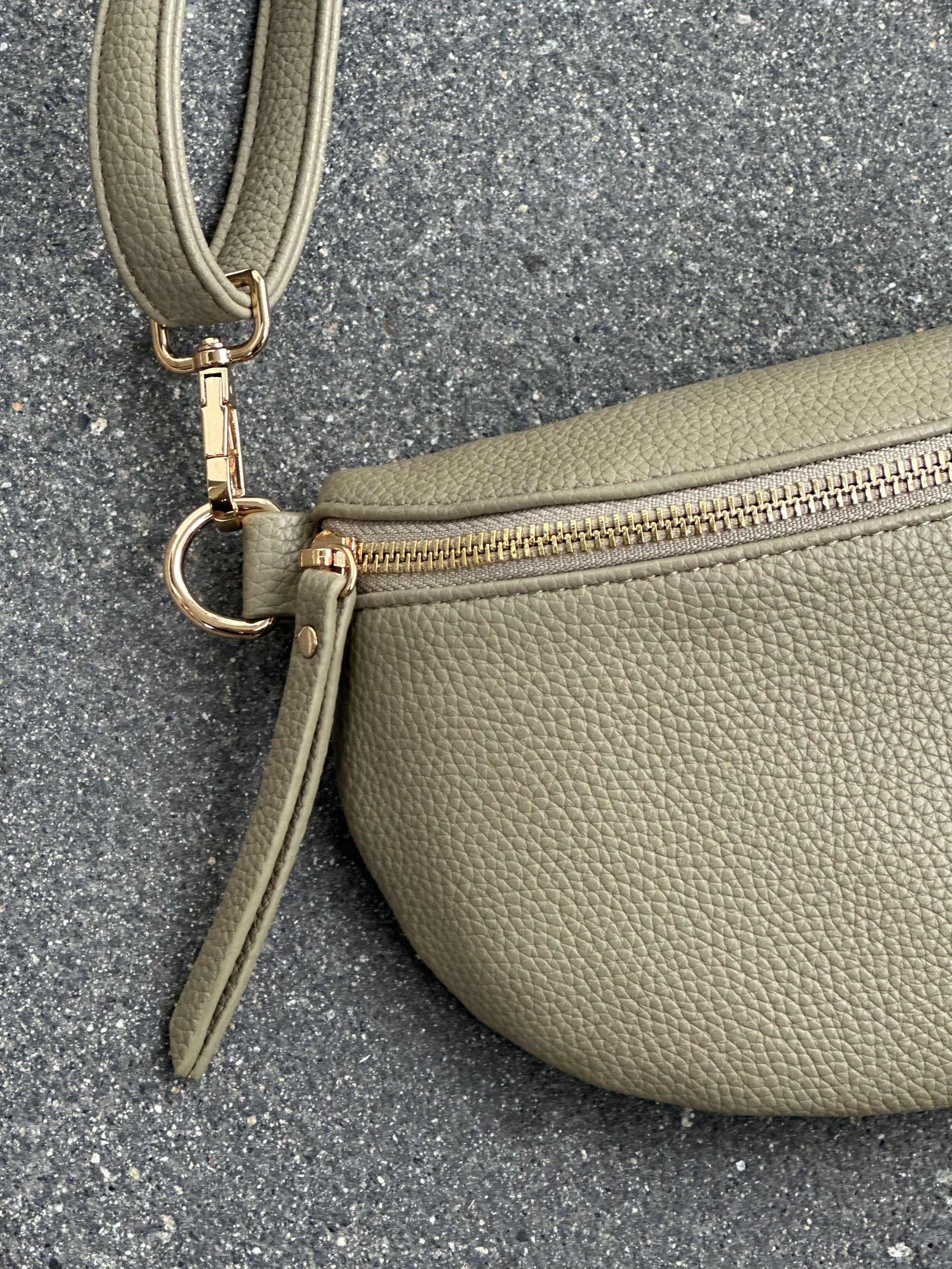 Crossbody handbag green leather purse bum bag