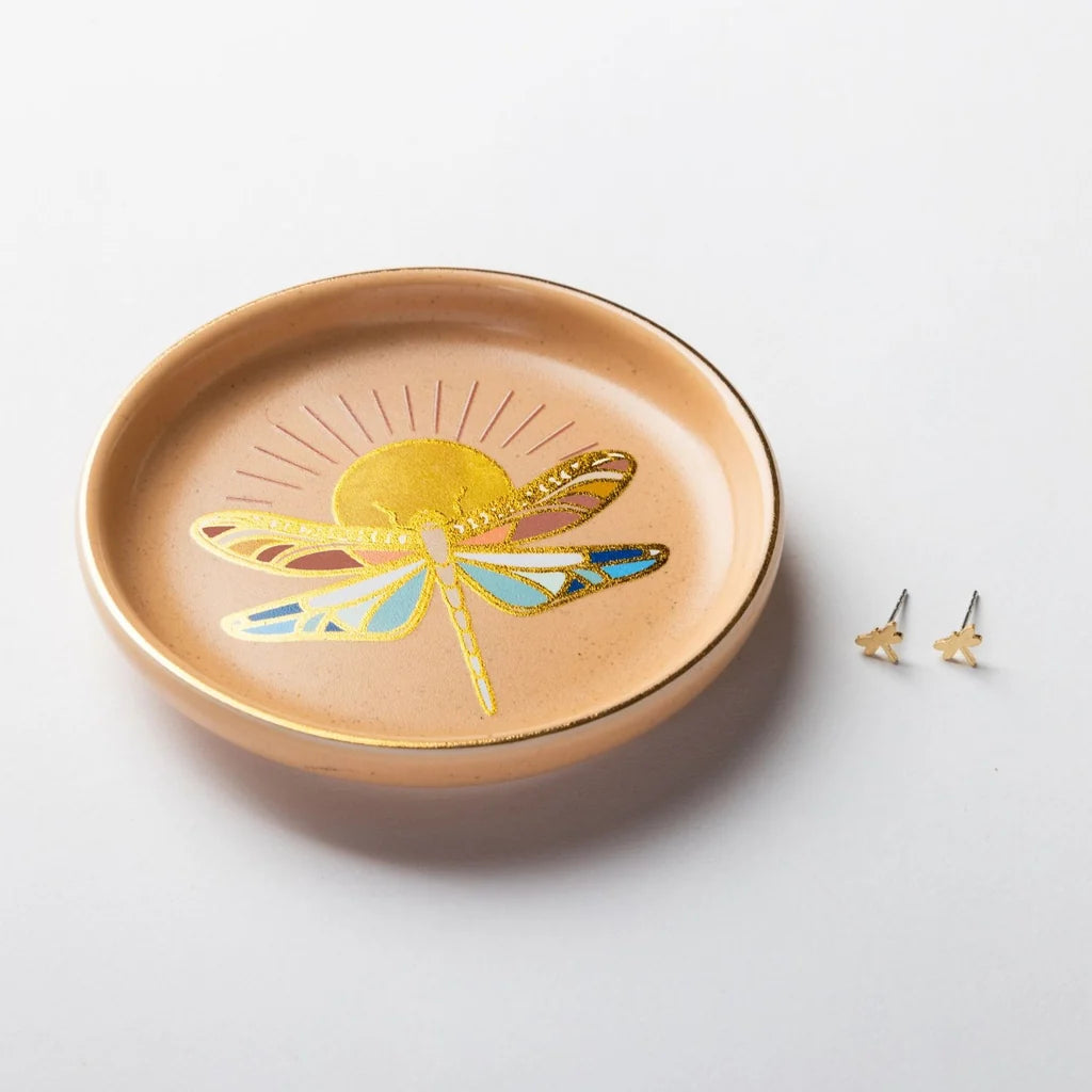 Jewelry Dish &amp; Stud Earring Set - Dragonfly/Terracotta