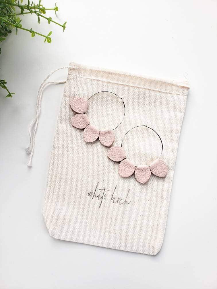 Blush Pink Leather Petal Hoop Earrings