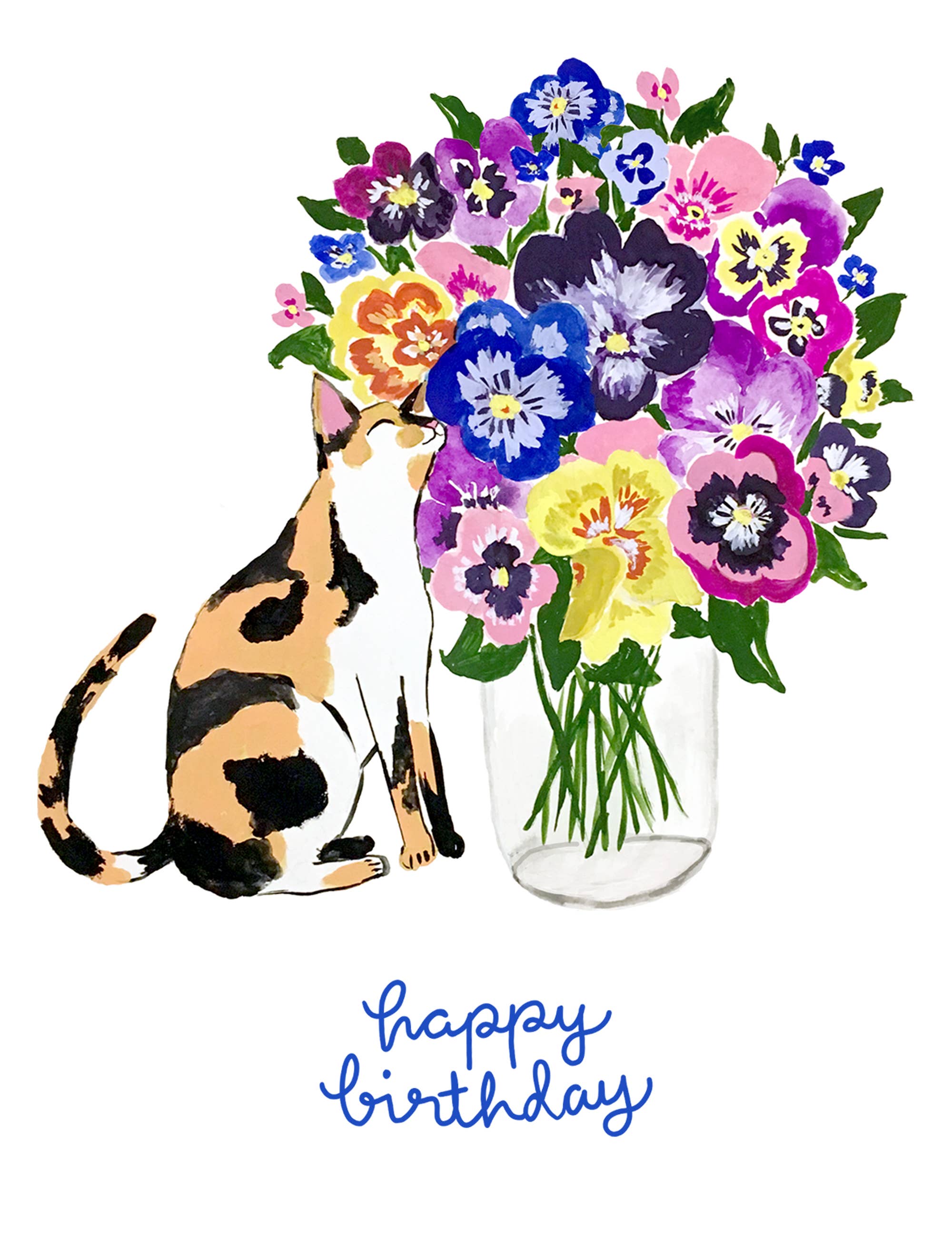 Cat with Pansy Flowers | Greeting Card