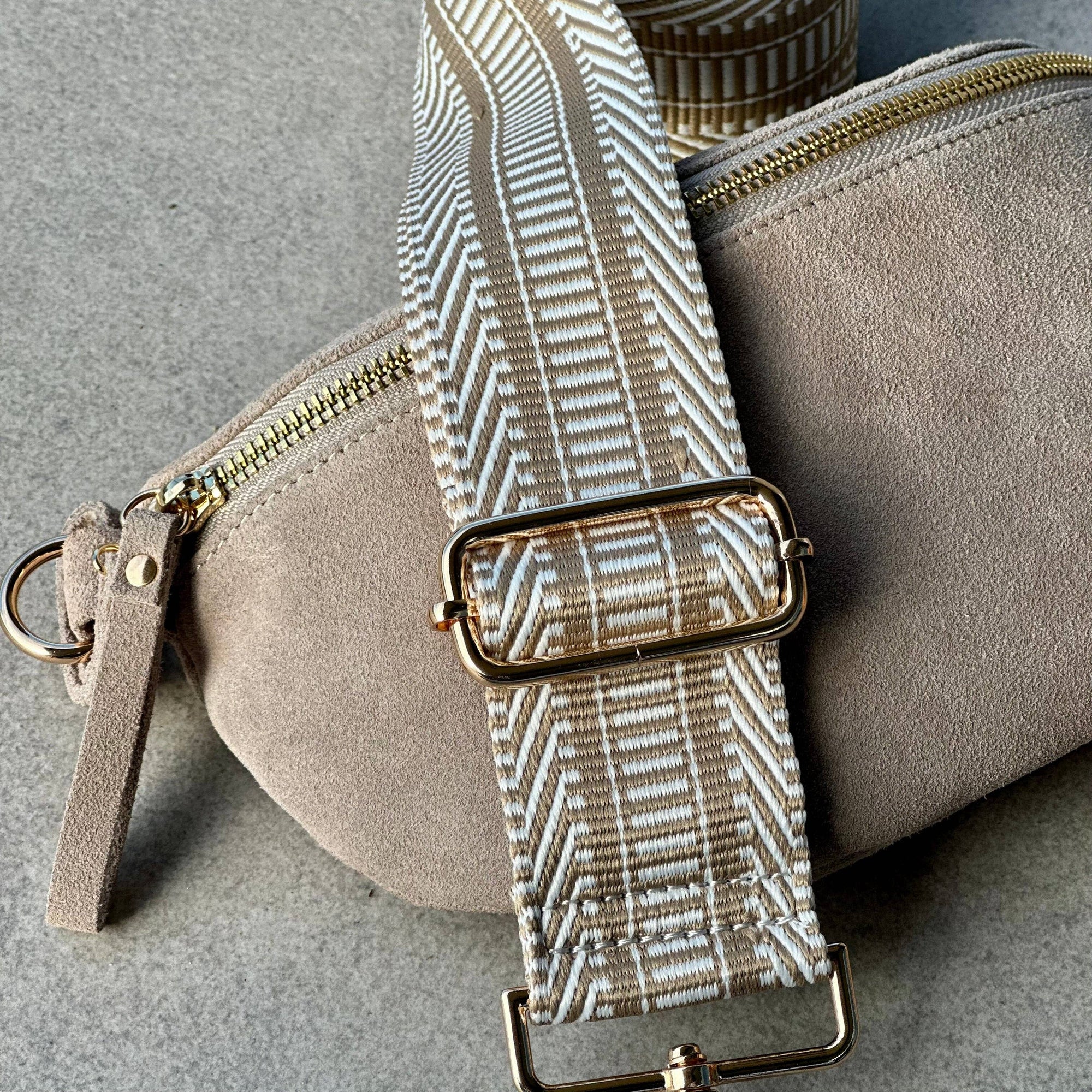 Crossbody Handbag: Cream White Suede Leather