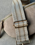 Crossbody Handbag: Cream White Suede Leather