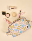 Quilted Cosmetic Pouch: Poppin' Petals Aqua