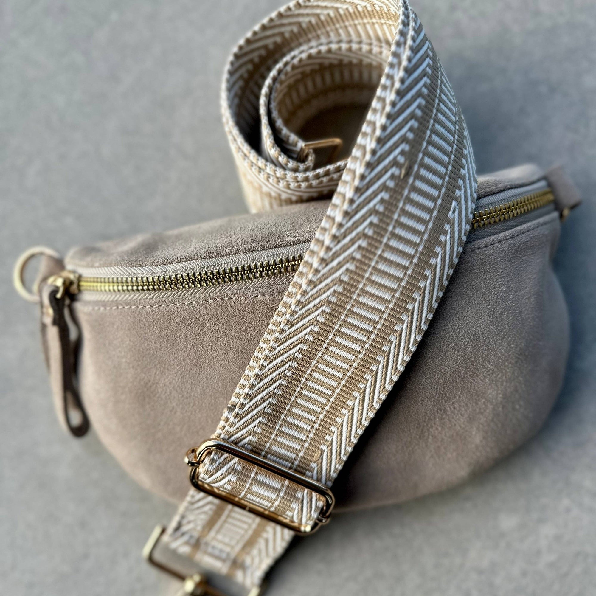 Crossbody Handbag: Cream White Suede Leather