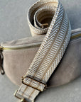 Crossbody Handbag: Cream White Suede Leather