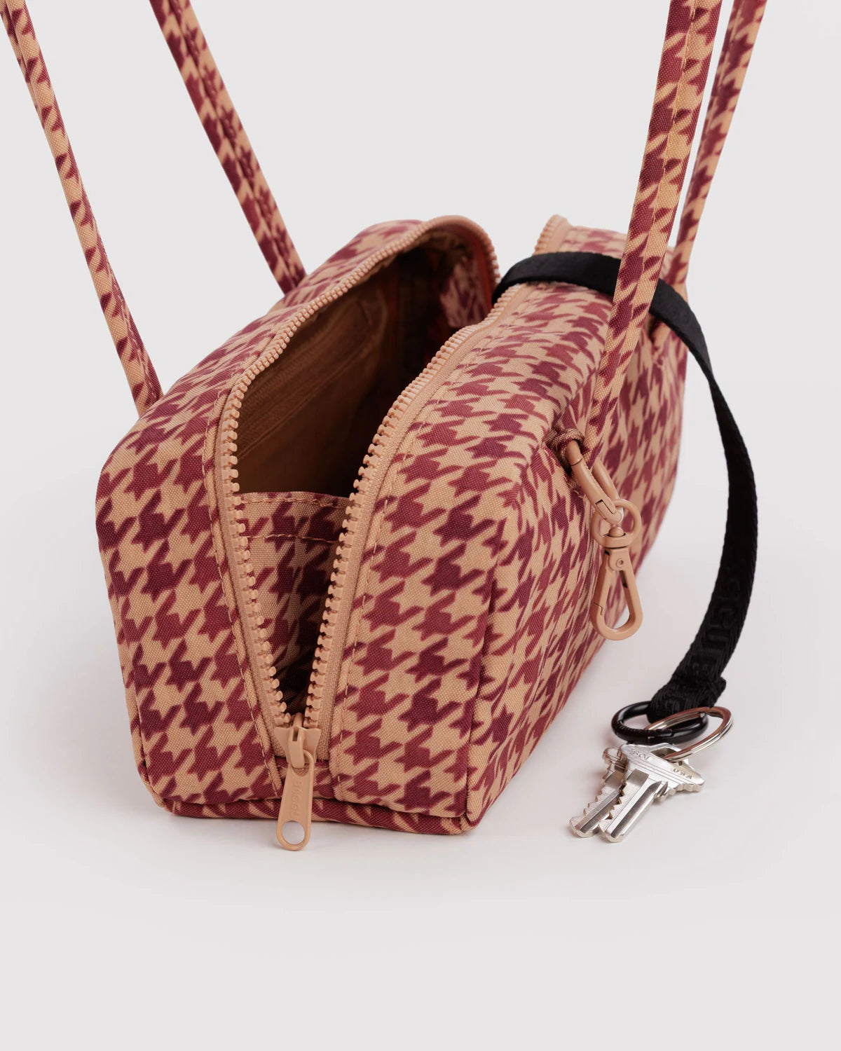 Baggu Small Bowler Bag | Tan Houndstooth