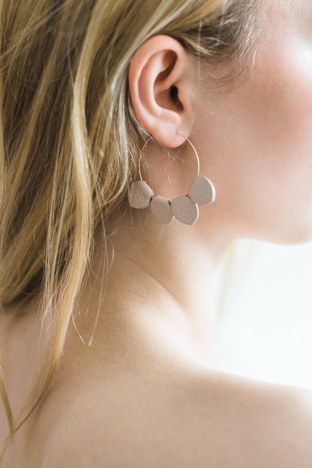 Blush Pink Leather Petal Hoop Earrings