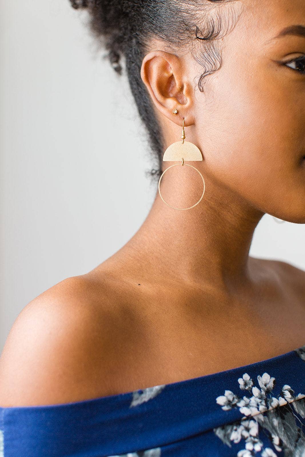 Brass Half Moon Circle Earrings
