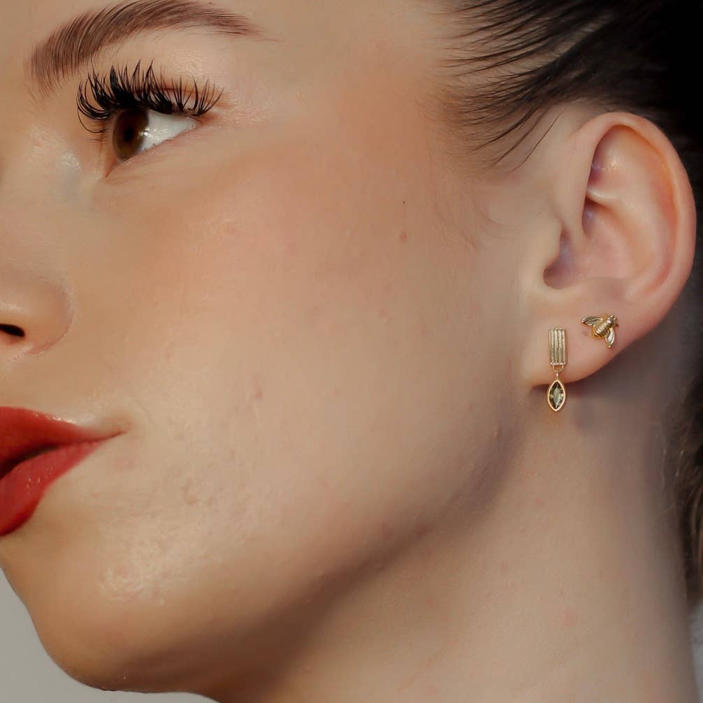 Leaf Drop Earrings- Green Stone