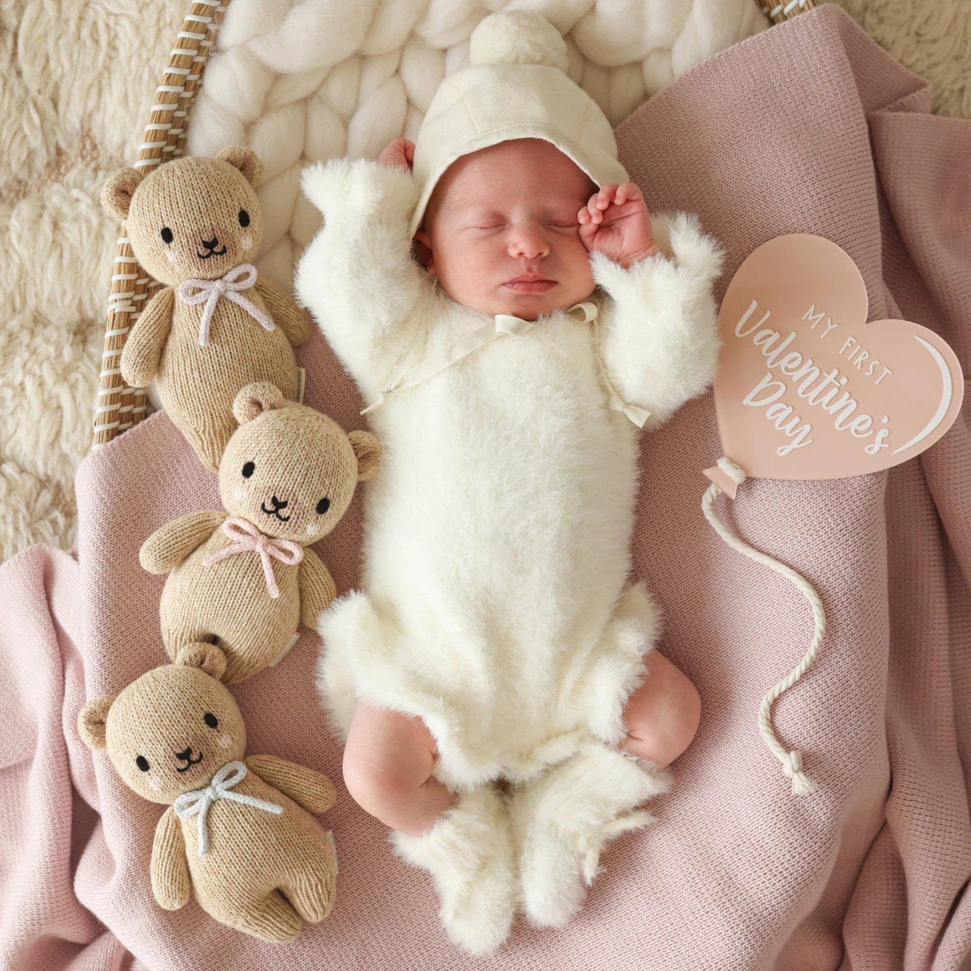 Baby Honey Bear (lavender bow) | Hand-Knit Doll
