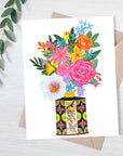 Flower Bouquet in Retro Tin Vase | Greeting Card