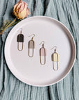Leather & Brass Oval Earrings | Blush Pink