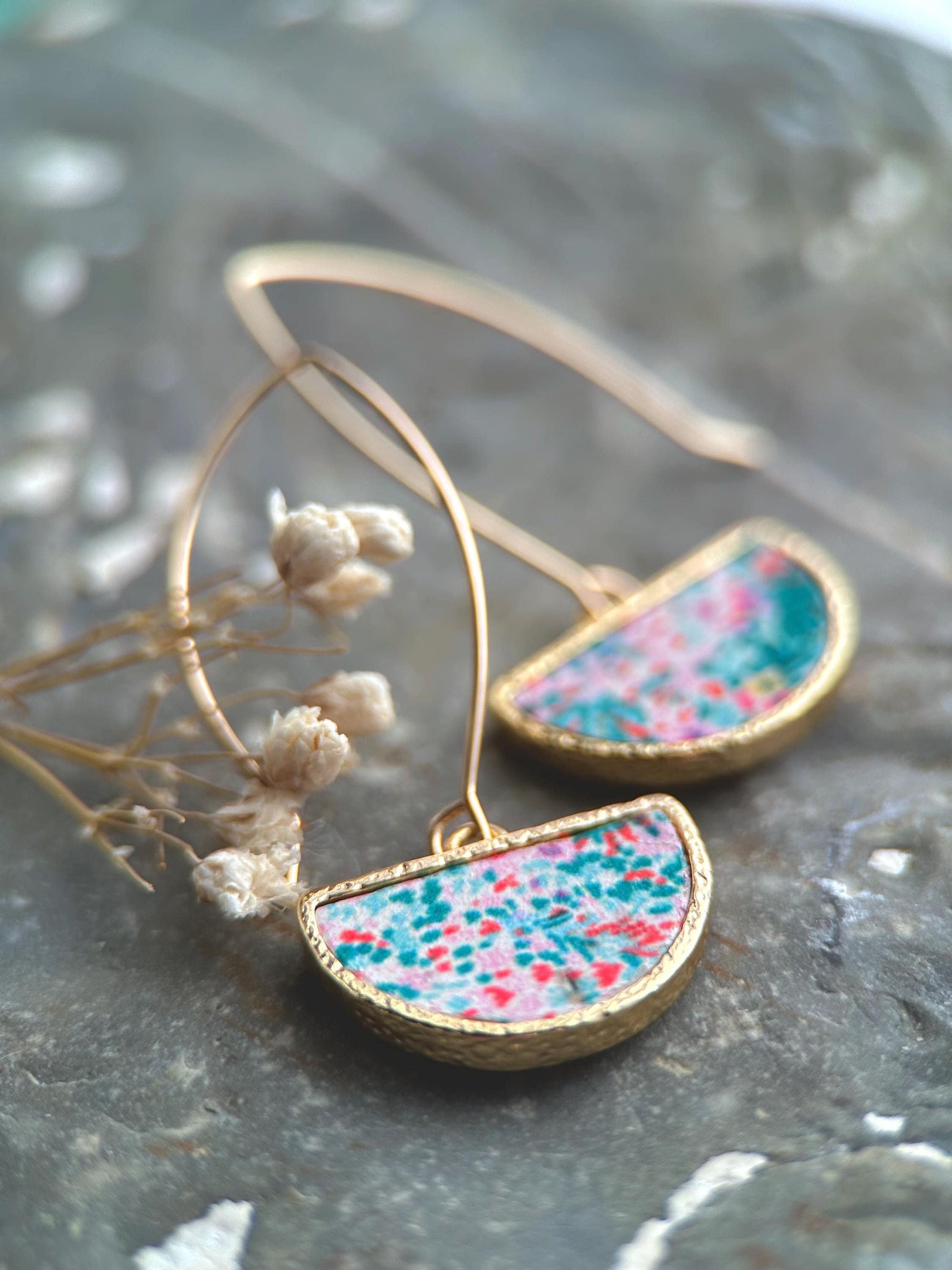 Floral Half Moon Drop Earring