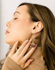 Leather & Brass Sunburst Earrings | Burgundy