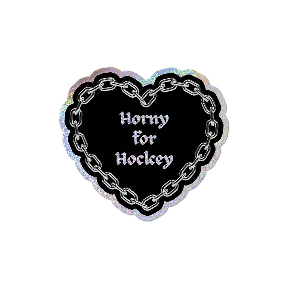 Horny for Hockey Glitter Sticker