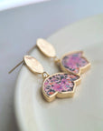 Hammered Oval Flower Earrings