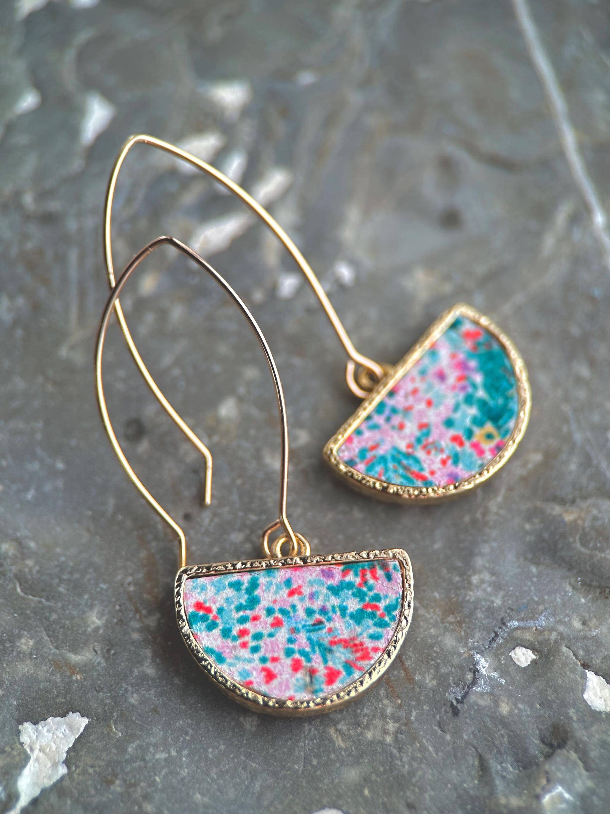 Floral Half Moon Drop Earring