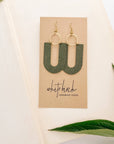 Leather & Brass U Shaped Earrings | Dark Olive