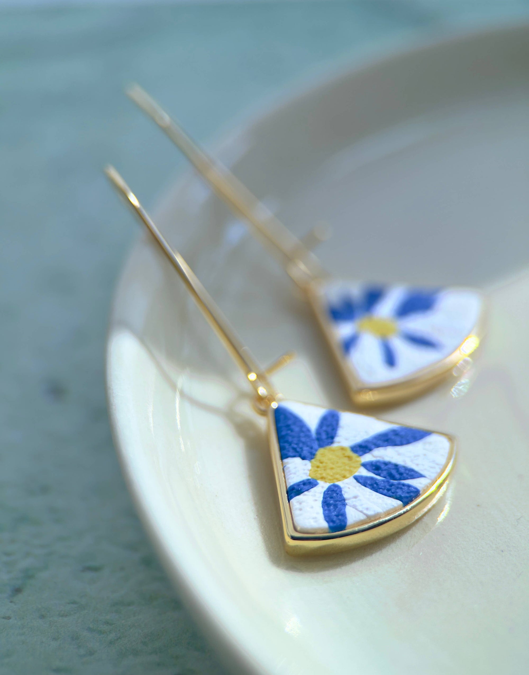 Long Art Deco Earrings: Blue Floral