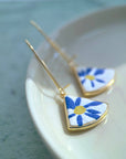 Long Art Deco Earrings: Blue Floral