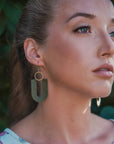Leather & Brass U Shaped Earrings | Dark Olive