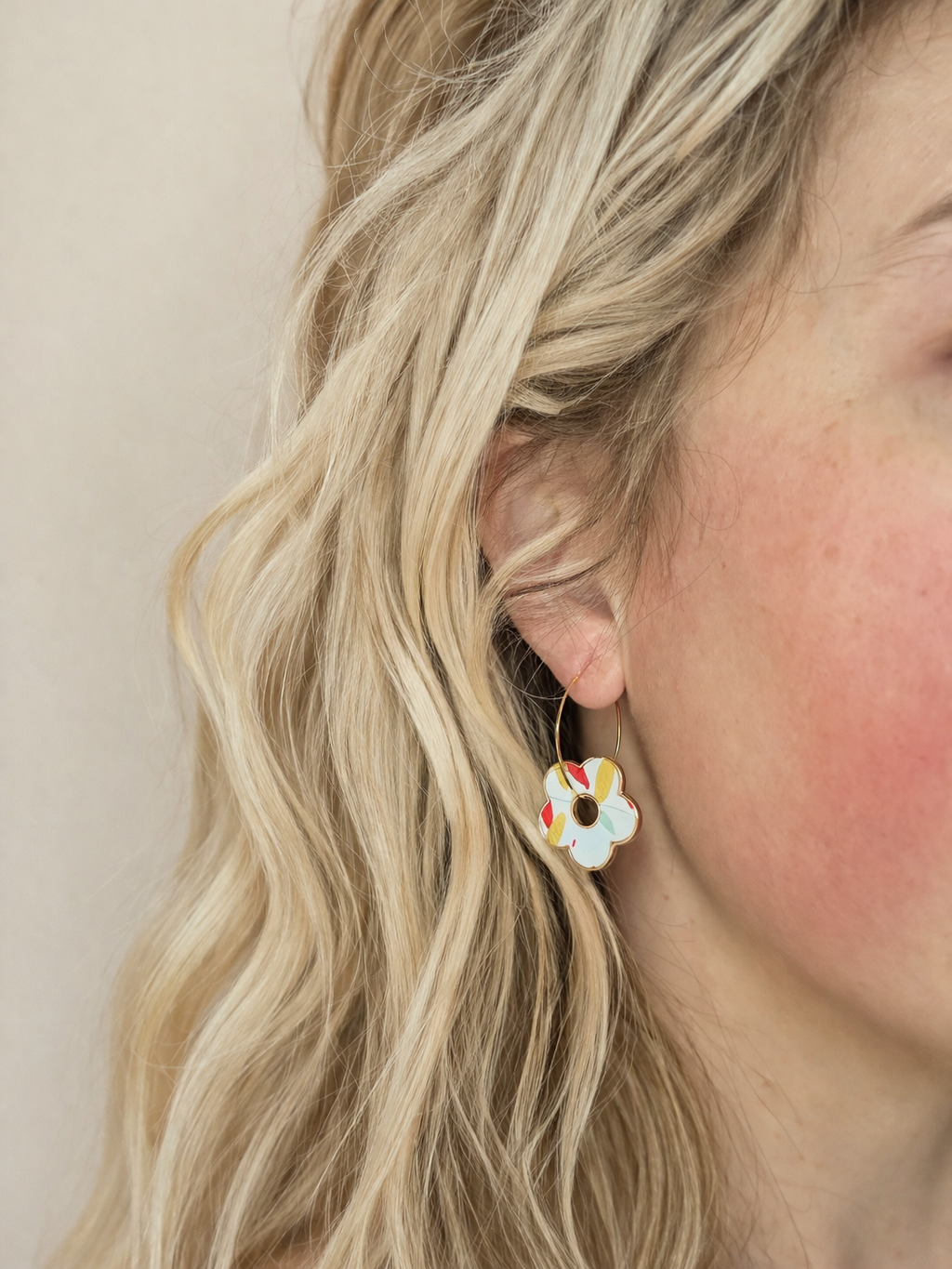 Flower Pendant Hoop Earrings