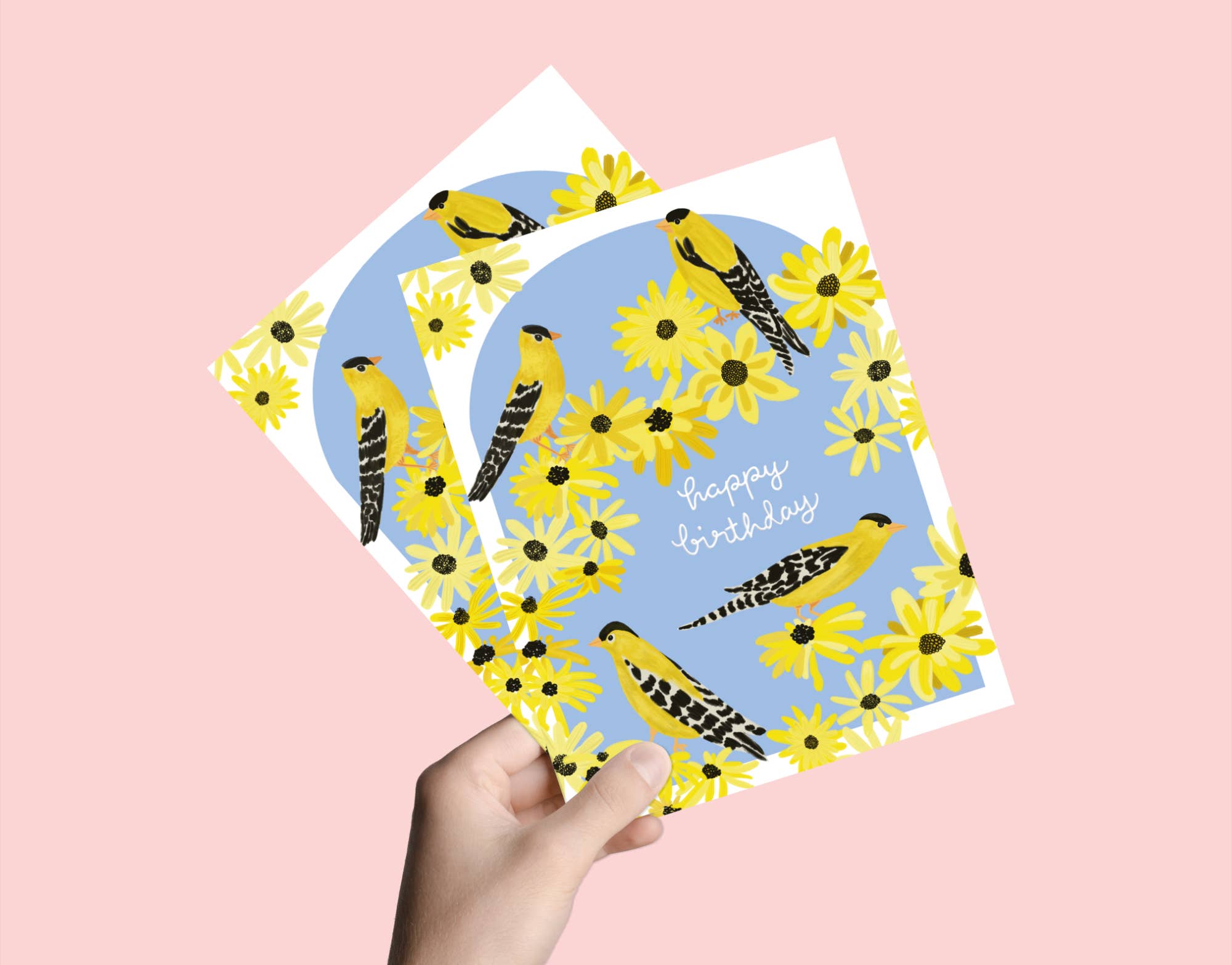 Finch Birds and Yellow Flowers | Greeting Card