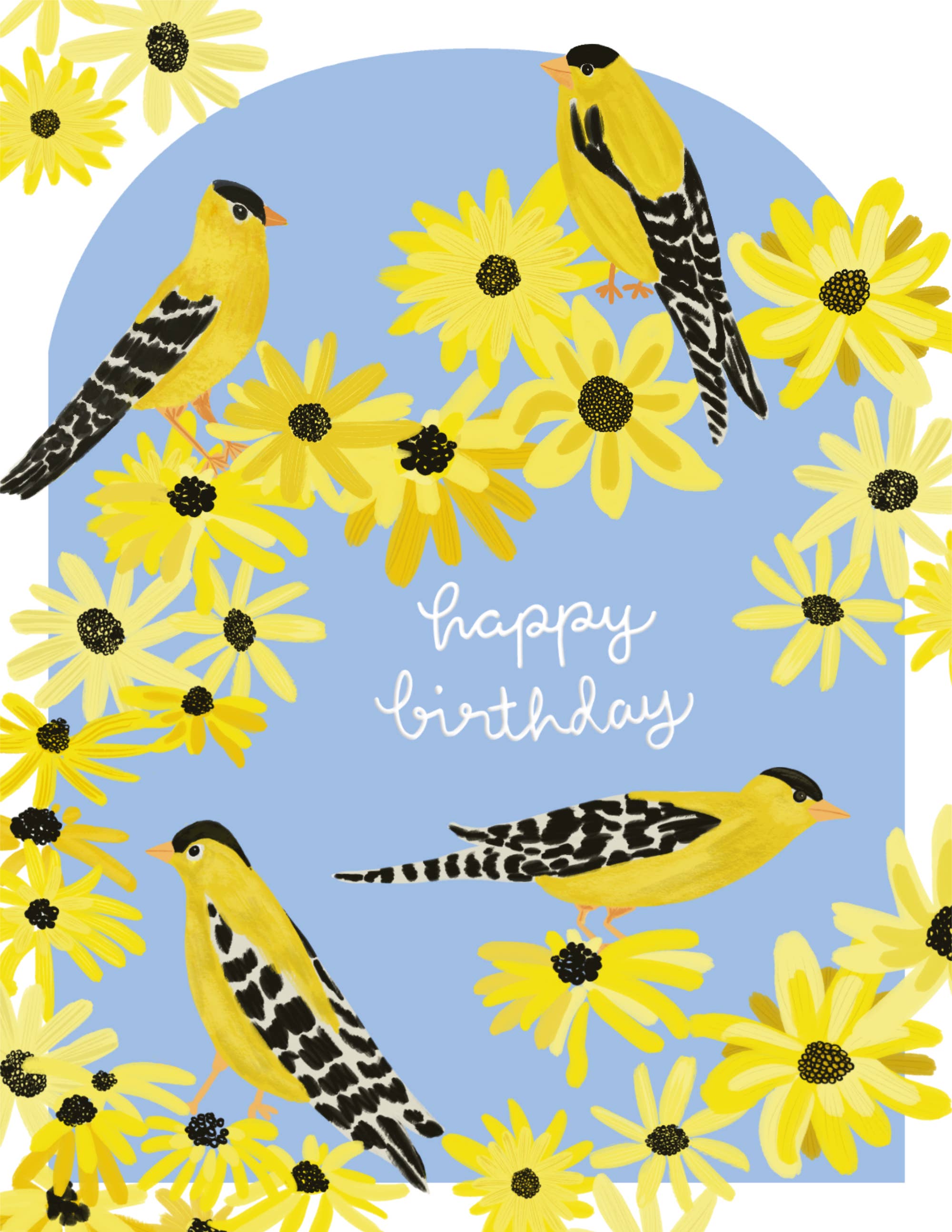 Finch Birds and Yellow Flowers | Greeting Card