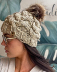Wool-Blend Pompom Hat: Mixed Beige
