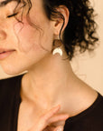 Leather Moon & Walnut Wood Circle Earrings | Cream