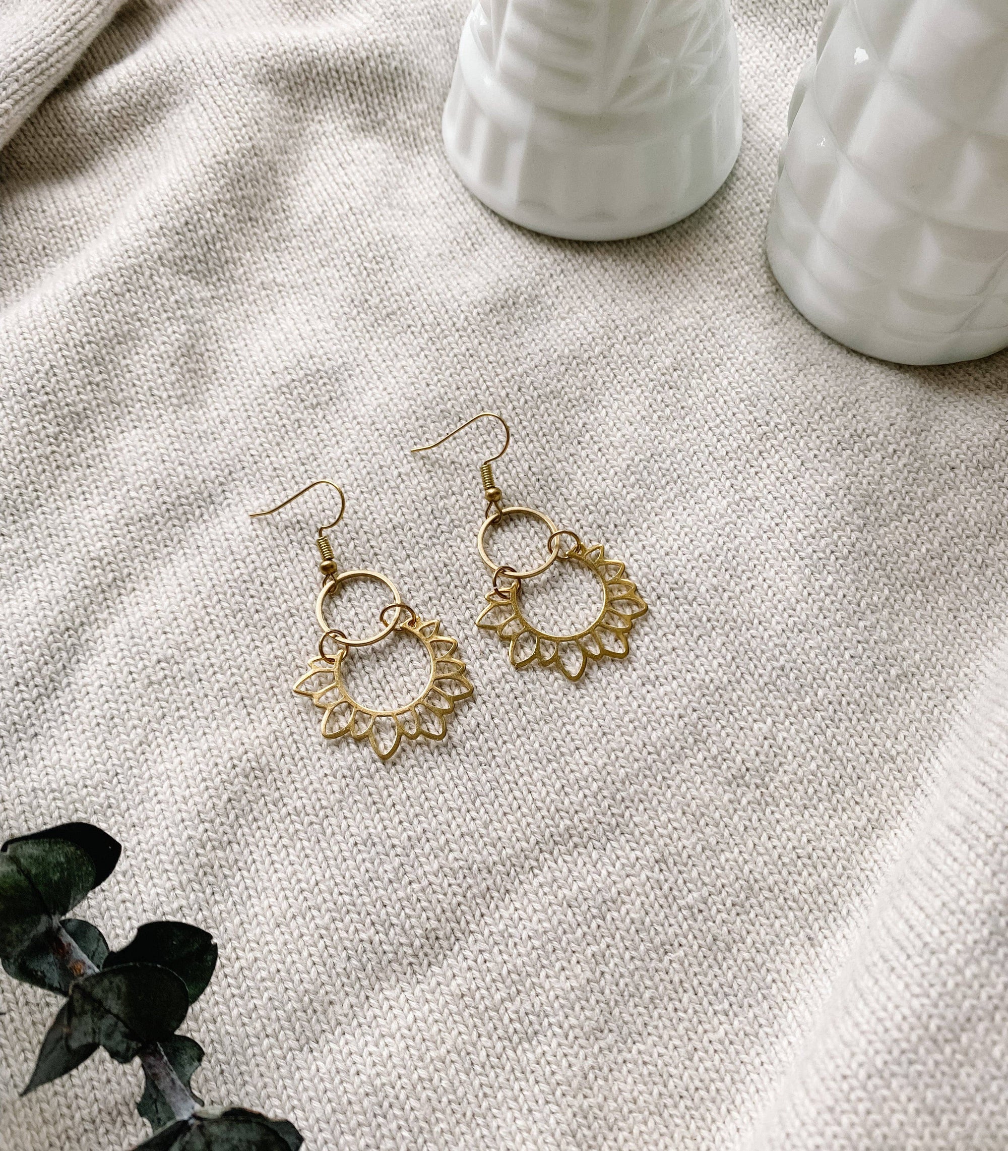Brass Sunflower Earrings