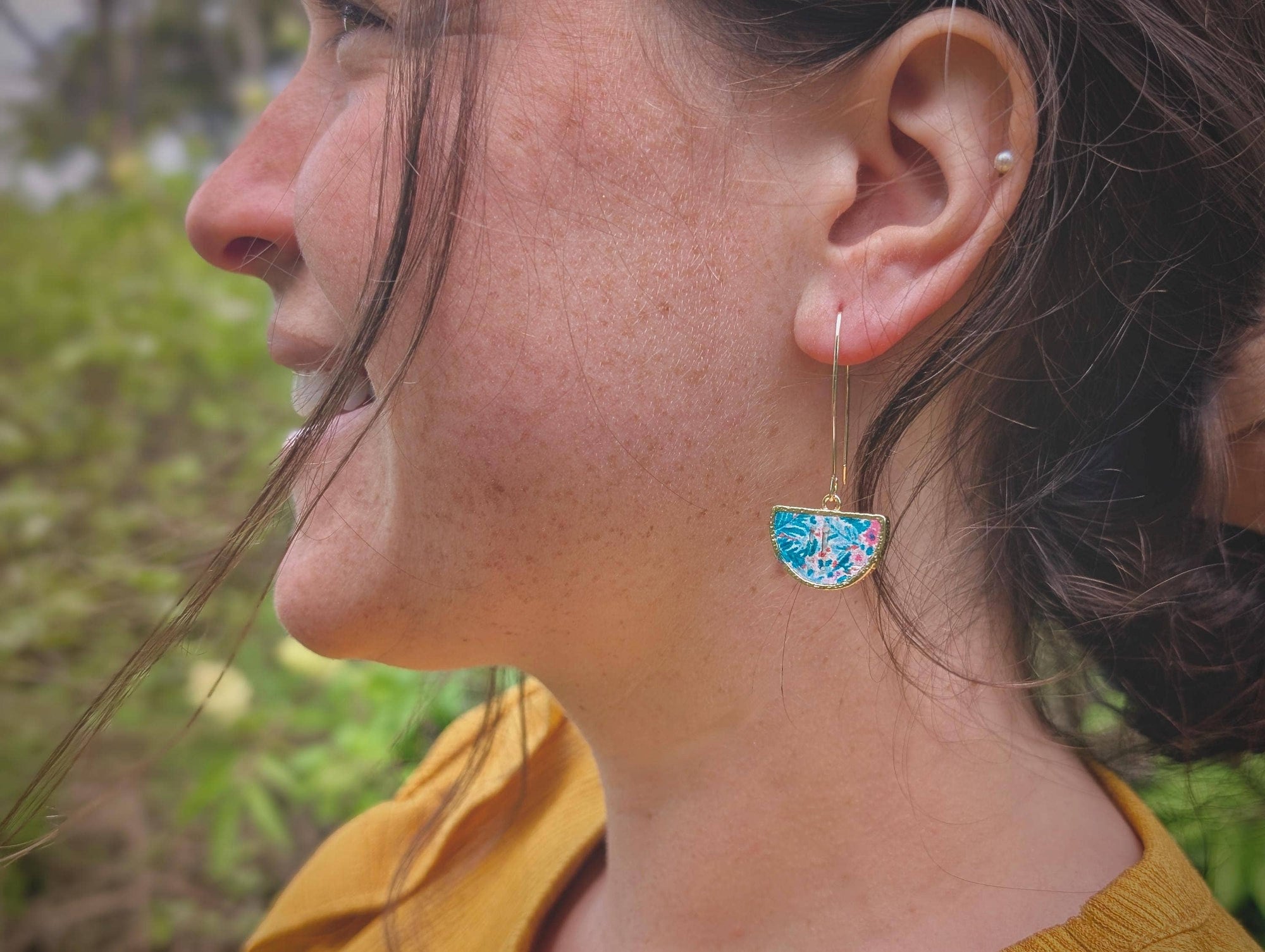 Floral Half Moon Drop Earring