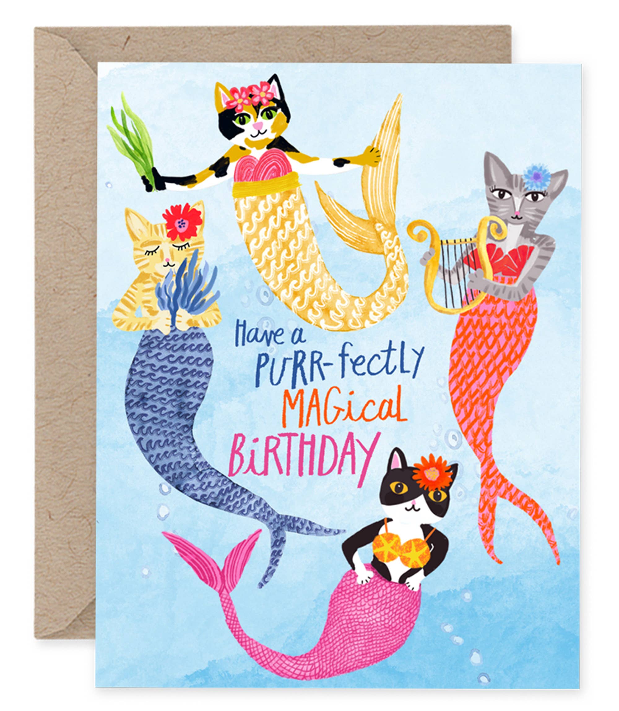 Mermaid Cats Purr-fectly Magical | Greeting Card