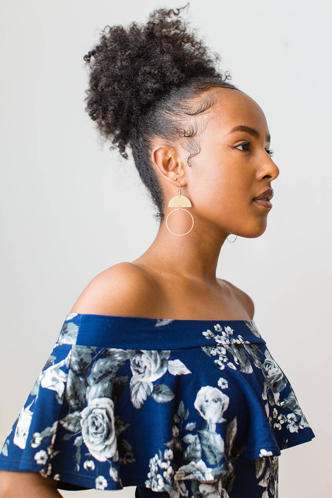 Brass Half Moon Circle Earrings