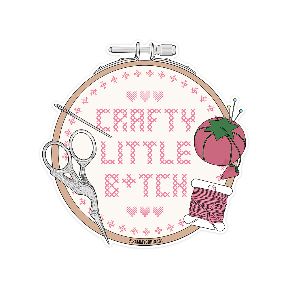 Crafty Little B*tch Cross Stitch Grandma Hobbies Sticker