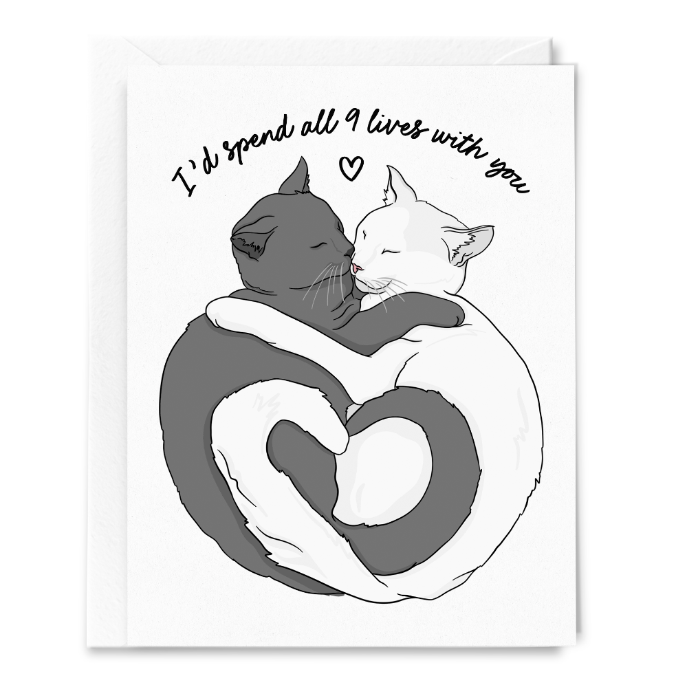 I'd Spend All 9 Lives With You, Cats Cuddling Card